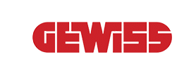 Logo GEWISS Rouge - Design Électrique et Industriel Logo rouge stylisé de GEWISS avec le texte "GEWISS" inscrit dans une forme horizontale arrondie, présentant un effet de transparence verticale.